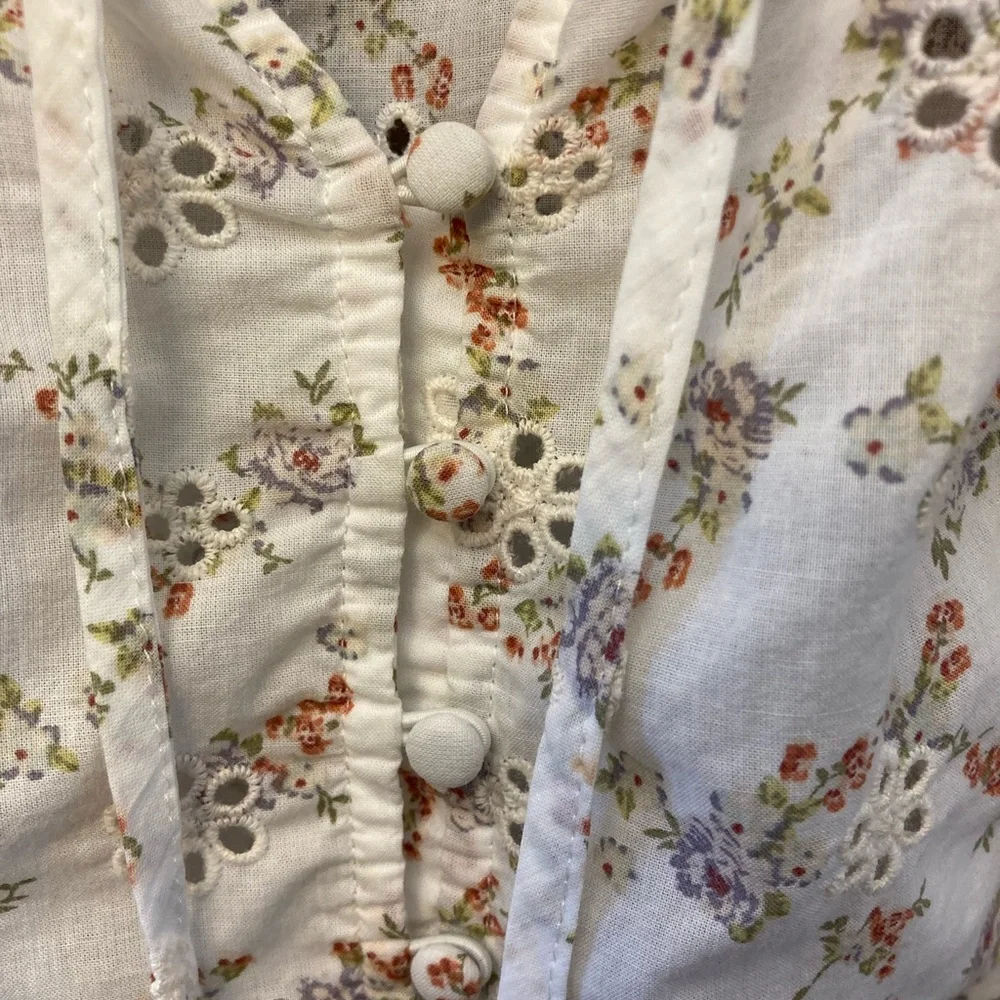 LOFT Cream Floral Ruffle Blouse - Picture 5 of 7